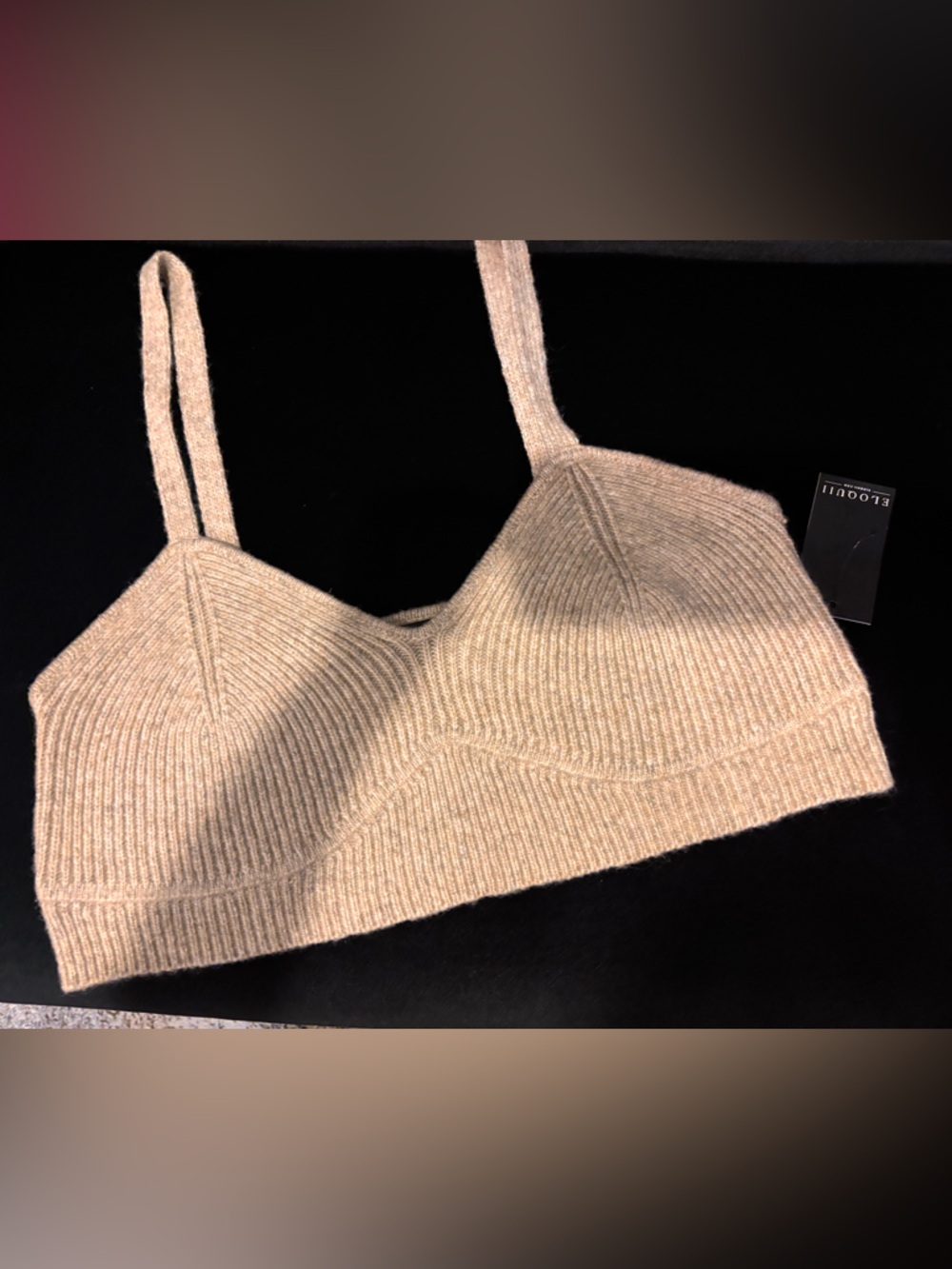 Ribbed Knit Bralette Beige top.